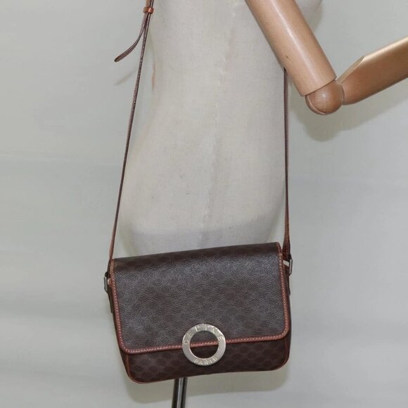 CELINE Macadam Canvas Circle Shoulder Bag PVC Leather Brown Gold Auth EC528 - Picture 15 of 16